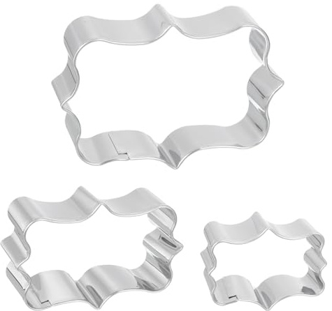 QUARKZMAN TagliaBiscotto Set per Cottura Acciaio Inox Argento Tono Rettangolare Cornice 2 Largo + Rettangolare Cornice 2 Medio + Rettangolare Cornice 2 Piccolo