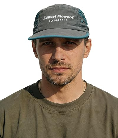 Clakllie Unstructured Baseball Caps 5 Panel Running Hat Waterproof Outdoor Hats Quick Dry Sports Cap Men's Flat Bill Hat Casual Dad Hats,DFB1-Gray