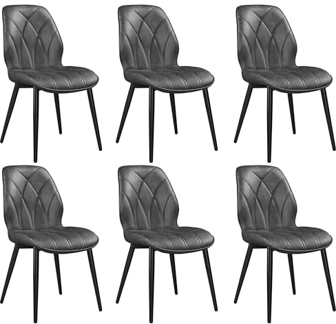 Yaheetech Lot de 6 Chaises de Salle à Manger en Similicuir Dossier Ergonomique Chaises de Cuisine Bien Rembourrée Chaises de Chambre Cadre en Métal Capacité de Charge Maximale 136 kg Gris Foncé