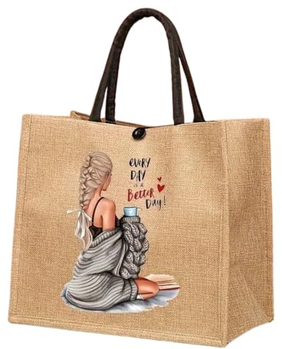 Generisch Jute Tasche/Praktische Einkaufstasche, 34x30x17cm/Stilvolle Jute Shopper Tasche für den Alltag/ideal als Muttertagsgeschenk/jutebeutel/jutetasche shopper. (Bild 4)