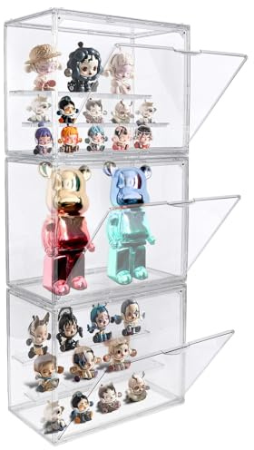 POLRAI 3 Packs Display Boxes for Figures Stackable Detachable Display Stand Dustproof Showcase Storage for Collectibles and Action Figures Mini Toys (3 Tiers)