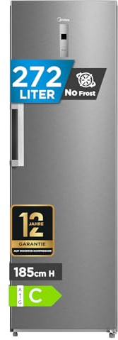 Midea Gefrierschrank & Kühlschrank in einem MDRU385MTC02 | 272L, 185 cm | Umschaltbarer Kühl- & Gefriermodus | NoFrost & Multi Air Flow | GMCC-Kompressor, 157 kWh/Jahr, Leise | Freistehend, Inox