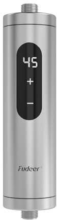 Fudeer 220V 5.5kW Elektrischer Durchlauferhitzer aus Edelstahl, Mini-Tankless-Wassererhitzer mit digitaler Anzeige für Küche/Bad, Unter-/Überbau, Temp. 30–45℃, energie-/platzsparend (silber)