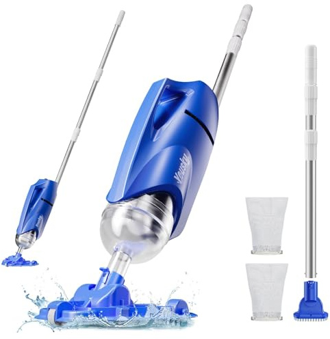 Yousky Cordless Pool Vacuum for Above Ground & Inground Pools, 18.5GPM Suction with 2 Brush Heads for Leaves, Debris, with Telescopic Pole Back-Friendly Cleaning, Hot Tub Spa Handheld Cleaner (Blue)