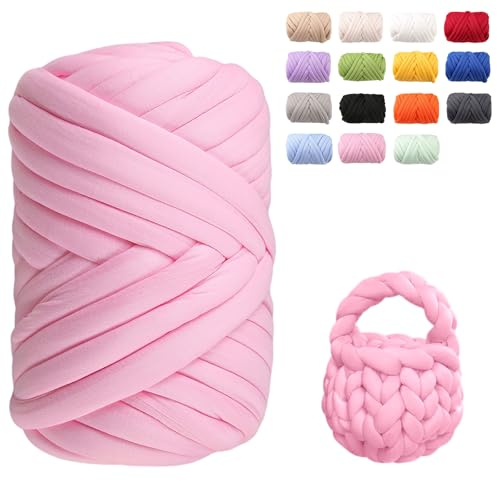 Armstricken Wolle 500g 25m Dicke Chenille Wolle zum Handstricken Weiches Chunky Yarn Schlauchgarn Häkelwolle Dickes Garn zum Häkeln für Taschen, Decken, Haustiernester, DIY-Kunsthandwerk (Rosa)