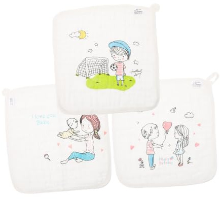 SUPVOX Toallas De Algodón Para Bebés y Niños, Toallitas Absorbentes Cuadradas 30x30 Cm, Suaves y Transpirables Para Limpiar Saliva y Manos, Set De 3 Unidades Diseño Infantil Para Piel Delicada