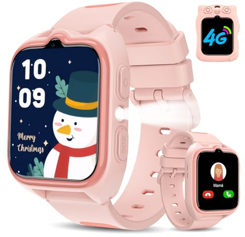 IOWODO Montre connectée pour Enfants 2025 | 4G LTE avec Carte SIM | GPS Traceur + SOS Appel Urgence | Batterie | Appels vidéo et Chat Vocal |Mode école et Zones de sécurité | pour garçons et Filles