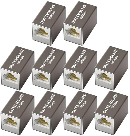 Dutevolns Accoppiatore Ethernet 10Gbps 10 Pezzi, Connettore RJ45 adattatore di espansione con femmina a femmina, Estensore Ethernet per cavo Cat8 Cat7 Cat6 Cat5, Estendere lunga distanza 100m, Grigio