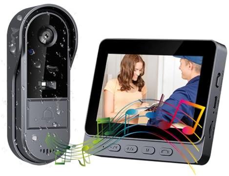 Sonnette sans Fil avec Camera 1080P Visiophone sans Fil avec écran IPS De 4.3 Interphone Video sans Fil Pouces,Portier Vidéo pour Une Famille,Platine De Rue, Sonnette De Camera Angle De Vision 170°