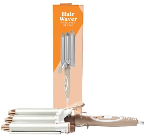 Nyra - Ondulatore per capelli a 3 tubi | Ferro arricciacapelli professionale a onde grandi | 2 temperature (170°C e 220°C) | 95W | Tensione 220-240V | Cavo girevole 1,5 m | Classe elettrica II