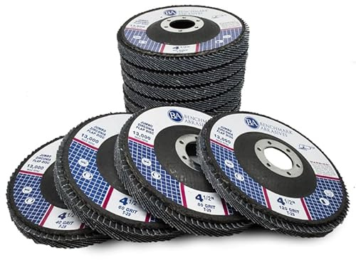 Benchmark Abrasives 4.5 x 7/8 Premium High Density Jumbo Zirconia Type 29 Flap Discs 4 1/2 for Angle Grinder, Sanding Discs, Finishing - Grinding Wheels 4 1/2 Inch - (10 Pack) Mixed Grit Pack