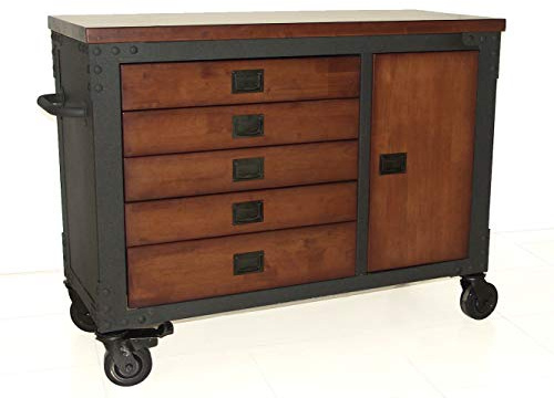 Duramax Coffre à outils roulant à 5 tiroirs avec armoire à outils pour la maison, le garage et l'atelier, renforcé chariot de rangement au look vintage, coffre à roulettes, 122x51x94 cm