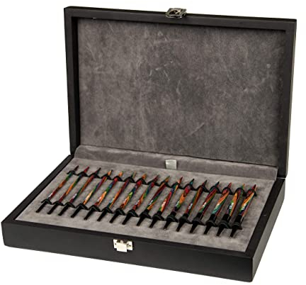 Lana Grossa Nadelset Designholz Multicolor – Stricknadelset mit 8 Holz-Nadelspitzen (3,5–8,0 mm), 4 Seilen & Zubehör – Austauschbare Spitzen in praktischer Koffer-Box