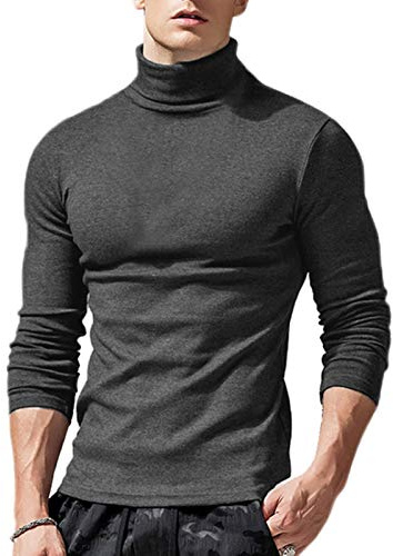 Loalirando T-Shirt sous-Pull Homme Col Roulé à Manches Longues Haut Chaud Automne Hiver Couleur Uni