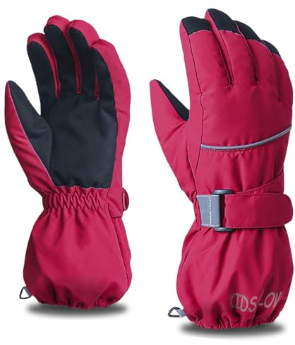 Azarxis Skihandschuhe für Kinder, Warme Winterhandschuhe, Winddichte Verdickt Handschuhe für Laufen Skifahren Wandern Snowboard (Rot, L (12-14 Jahre alt))