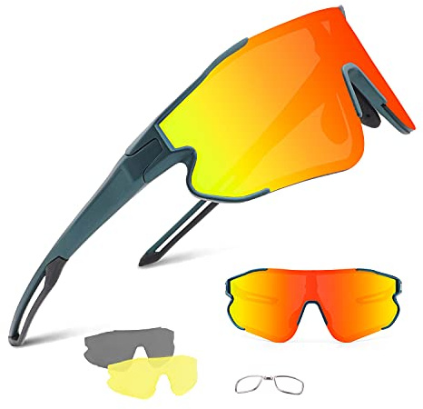BangLong Polarisierte Fahrradbrille Sonnenbrille Herren Damen mit 3 Wechselgläser, UV 400 Schutz Sportbrille für Laufen Angeln Klettern Golf Fahren MTB Outdoorsport