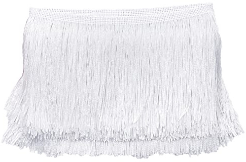 Cinta Decorativa de Danza 10 cm x 2 m - Borde de Flecos de Seda, Borla para Coser, Manualidades, Ropa, Lencería, Disfraces, Cortinas, Decoración - Color Blanco