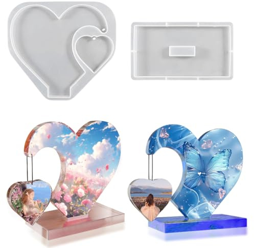DIYBravo 3D Herz Silikonform Epoxidharz Bilderrahmen Fotorahmen Resin Silikonform Epoxy Form Valentinstag Ornamente Resin Mould für Handwerk, Autodekoration, Geschenk