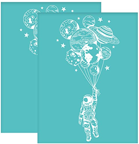 OLYCRAFT 2Pcs 8.6x11 Inch Self-Adhesive Silk Screen Printing Stencil Spaceman Pattern Mesh Transfers Stencil Star Balloon Silk Screen Stencils for Painting on Wood DIY T-Shirt Fabric