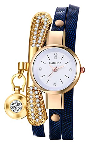 JewelryWe Uhren Damen Analog Quarz Armbanduhr Retro Geschichtet Wickelarmband Damenuhr Strass Diamant Verstellbar Leder Armband Lässige Uhr für Frauen