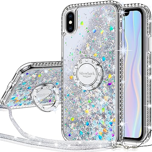 Miss Arts für iPhone X/XS Hülle, [Silverback] Mädchen Glitzern Handyhülle mit Ringständer, Cover Silikon Clear Schutzhülle für iPhone X/XS Case - Silber