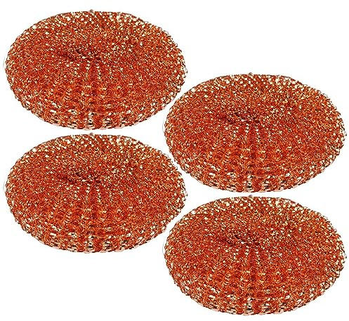 4 Pc Copper Scrubber Scourer Wire Mesh Wool Pad Scrub Cleaning Dish Pan Scouring Heavy Duty Scrubbing Dishes Kitchen 100% Pure Copper Grit Bathroom Scrubber General Household Supplies Dishwashing