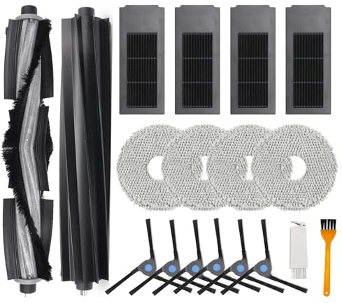 Odashen 18-teiliges Zubehör-Set für Ecovacs Deebot X2/X2pro/X2 Omni/DEX86 Staubsaugerteile, 1 Hauptbürste, 1 Gummibürste, 4 Filter, 6 Seitenbürsten, 4 Wischpads, 2 Reinigungen