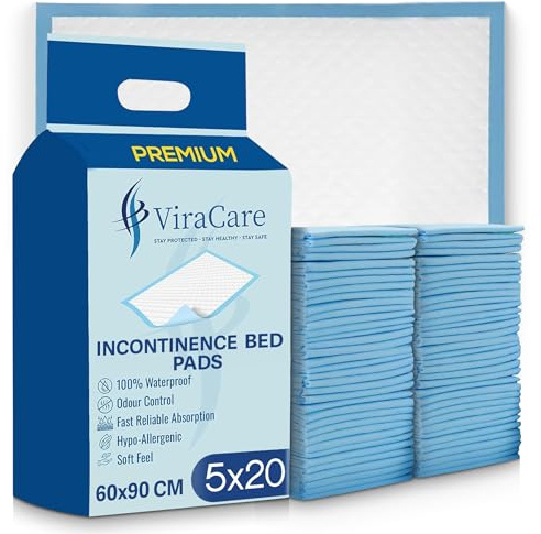 100 x Premium Incontinence Bed Pads 60x90 cm | Incontinence Bed Sheets | Provides Soft Feel | Disposable Bed Mats for Incontinence | Bed Protectors Kids | Maternity Bed Mats (5 Packs of 20)
