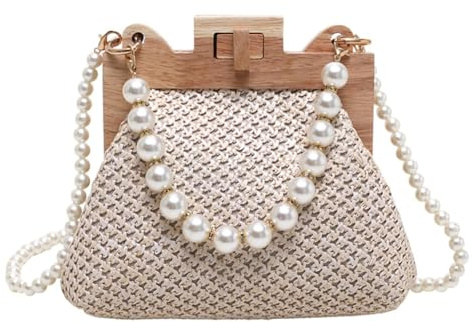 Stroh-Strandtaschen für Damen, Sommer, Stroh, Umhängetasche, Bast, Handtasche, Perlen, Geldbörsen, Schultertasche, Muschelförmige Tasche 2024