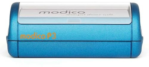 Modico Timbro Personalizzato Preinchiostrante Tascabile - Impronta 15x49mm, Inchiostro Vari Colori, Max 4 Righe (Montatura Azzurra)