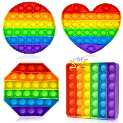 4 Stück Pop Bubble Fidget Toys, Sensorisches Anti-Stress-Spielzeug, Sensory Fidget Toy Relief Angst Autismus, Antistress Regenbogen für Kinder und Erwachsene