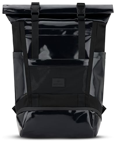 Johnny Urban Rolltop Sac à Dos Femmes & Hommes Noir - Ashton - Sac à Dos pour Université, Travail, Voyages - Grand Sac avec Compartiment Ordinateur Portable &Chaussures - Résistant à l'Eau