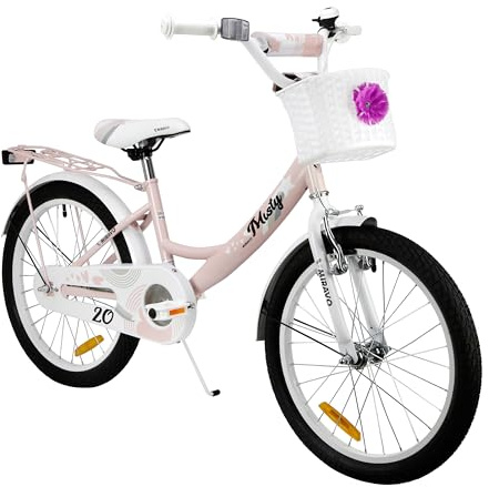 MIRAVO Kinderfahrrad 20 Zoll für Mädchen von 5-8 Jahren mit Schubstange - Leichtes Fahrrad für Kinder mit Korb - V-Brake Bremsen - Misty Rosa