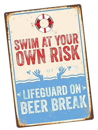 Milageto Natation à Vos Propres Risques Panneau de Plaque drôle de Piscine décor en métal de Peinture en Panneau de Piscine pour Jardins, Style E