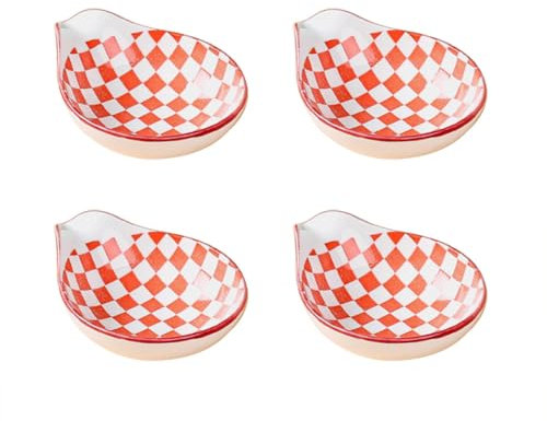 Ciotole per Immersione, Ciotole per Salsa Serie Rossa e Bianca Design a Quadri Piatti di Porcellana per contorni Ciotola per Immersione Sushi