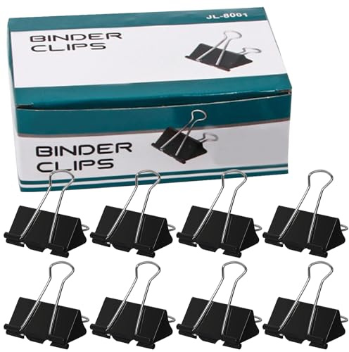 Qaestuan 24 Piezas Clips Oficina, 51mm Clips Plegables de Metal, Clip de Carpeta Negros, Pinzas para Papel Grandes de Metal, para Oficina Casa Escuela, Artículos Domésticos (51mm,15mm)