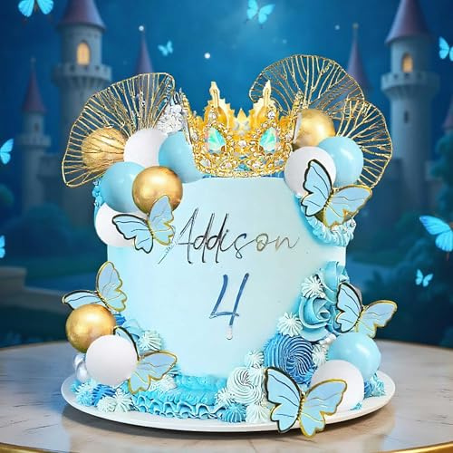 Blue Balls Cake Toppers Princess Cake Decoration Tiara Crown Birthday Decoration for Birthday Bohemian Party Supplies
