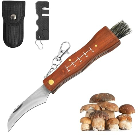 Cuchillo para Hongos,Cuchillo para Hongos con Cepillo,Acero Inoxidable Navaja Setas Cepillo,Navaja Micologica,Navajas Pequeña para Exterior y Camping,Funda Navajas Incluida,Regalos para Hombre,Navidad