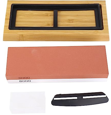 Respicefinem Knife Sharpening Stone Premium Dual Sided Whetstone with Wooden Base and Angle Guide Ideal for Kitchen Home and Restaurant 3000 8000 Grit Red White