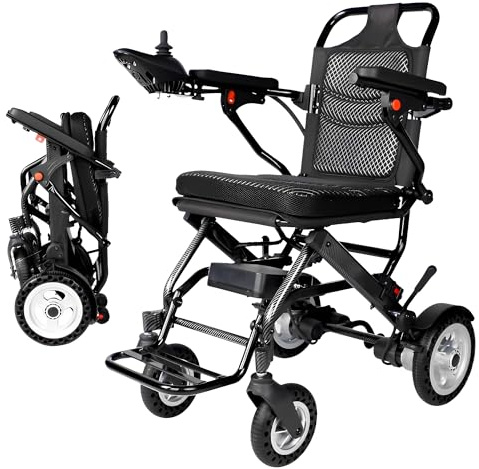 Silla de ruedas eléctrica ultraligera de 12 kg para adultos, capacidad de 150 kg, silla de ruedas plegable portátil con batería de litio de 10 Ah para uso todo terreno (10 AH)