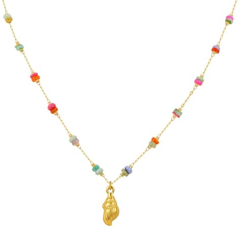 HUANGBONIG Liten fräsch hav vind rostfritt stål färgad sten snäcka halsband-guld