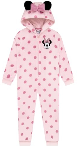 Disney Surpyjama, Surpyjama Fille Minnie Mouse, Pyjama Enfant Fille avec Oreilles 3D Et Nœud, Pyjama Combinaison Enfant en Polaire, Rose 7-8 Ans