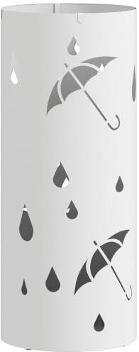 HOMCOM Schirmständer für Regenschirme & Gehstöcke, Ø17 x 41 cm, Weiß | 4 Haken, Abnehmbare Tropfschale, Regenschirmständer, Schirmhalter, Stahl
