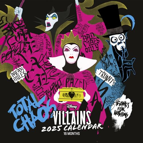 Pyramid – Disney Villains 2025 Broschürenkalender, 30x30cm, Kalender mit den Schurken von Disney, Monatsübersicht, nachhaltig nur mit Papierumschlag