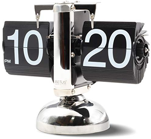 Betus Flip Desk Clock - Mechanical Retro Style -Digital Display Battery Powered - Home & Office Décor 8 x 6.5 x 3 Inches (Black)