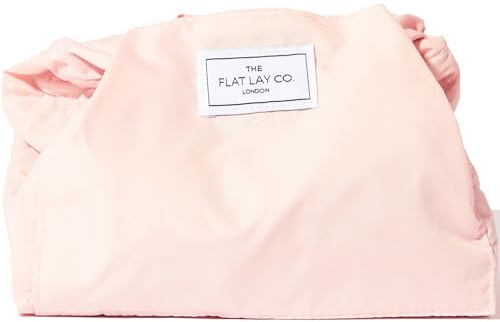 The Flat Lay Co. Makeup Bag - Blush Pink Travel Make Up Organiser for Cosmetics, Eyeshadow, Make-Up Brushes, Lipstick & Tools - Drawstring Makeup Bag Storage with Brush Holder & Large Pockets