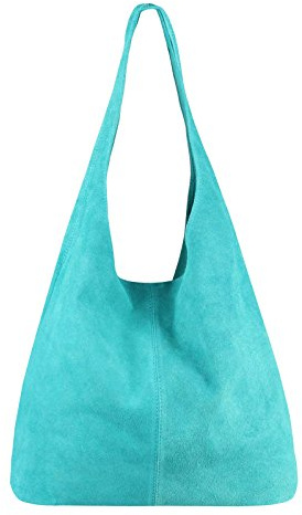OBC Made IN Italy Damen Leder Hand-Tasche METALLIC Shopper Schultertasche Hobo-Bag Henkeltasche Beuteltasche Silber