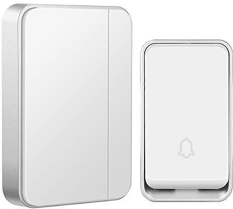 『No Battery Required』AURTEC Wireless Doorbell,Waterproof Door Chime Kit with 1 Press Self-Powered Transmitter & 1 Plug-in Receiver ,51 Chimes,4 Volume Levels,No Battery Required,White