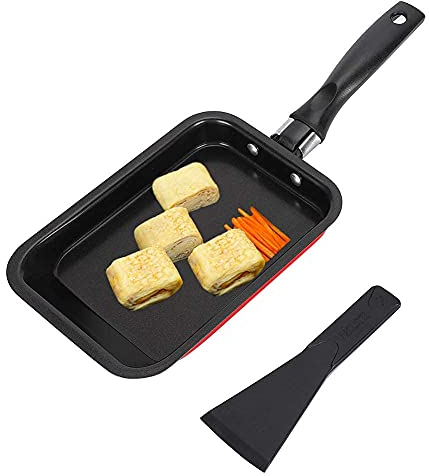 HERCHR Tamagoyaki Poêle à Omelette Japonaise, Poêle Omelette Japonaise, Tamagoyaki Poêle Rectangulaire,Petite Poêle à œuf au Plat avec Spatule pour Frire œufs, Bacon, Jambon, Steaks, 18x12.5cm