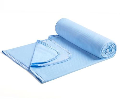 Marchpower Manta Verano Fresco 200×220cm, ARC-Chill Manta Cama con Fibra de Enfriamiento Japonesa Q-MAX>0.5,Transpirable Suave,Anti Estático,2 Caras,Alivia Sudor y Mejora Sueño para Cama,Sofá-Azul
